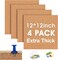4 Pack Extra Thick 12x12 Inches Cork Board Tiles for Home Office Decor (Brown)